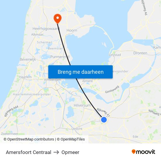 Amersfoort Centraal to Opmeer map