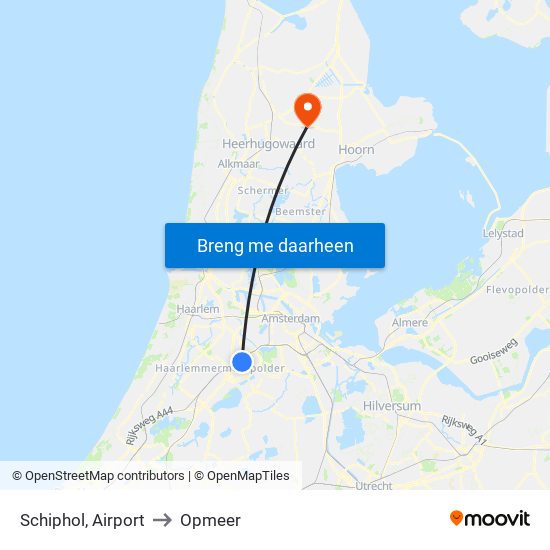 Schiphol, Airport to Opmeer map