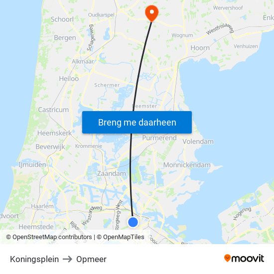 Koningsplein to Opmeer map