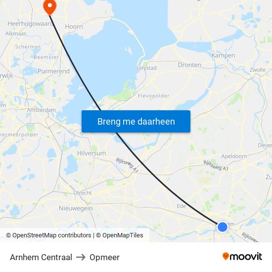 Arnhem Centraal to Opmeer map