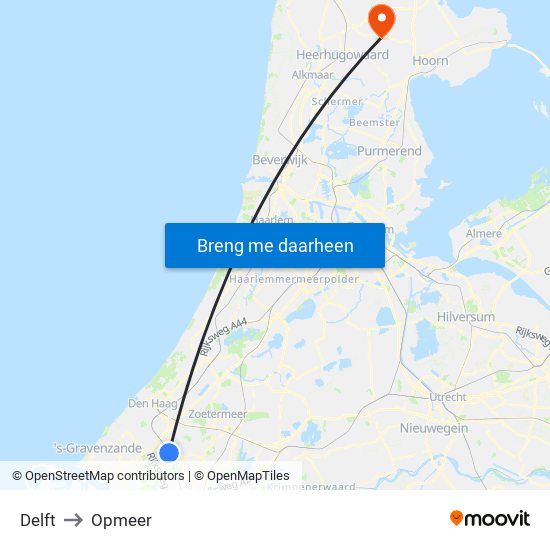 Delft to Opmeer map