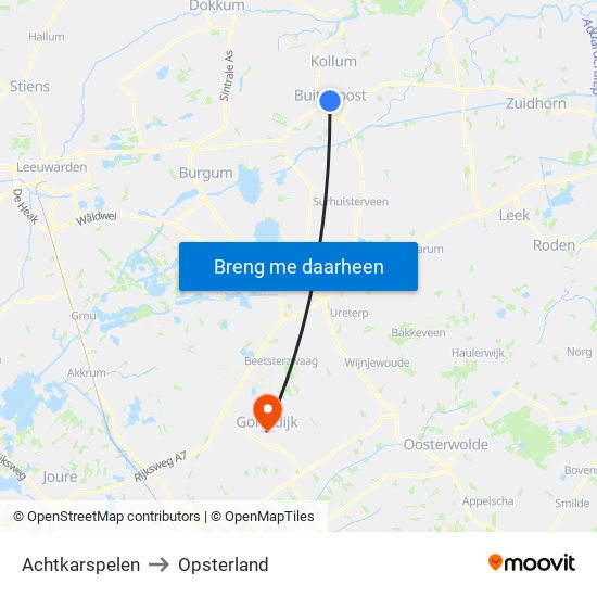 Achtkarspelen to Opsterland map