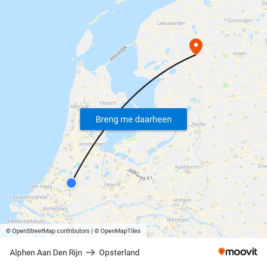 Alphen Aan Den Rijn to Opsterland map