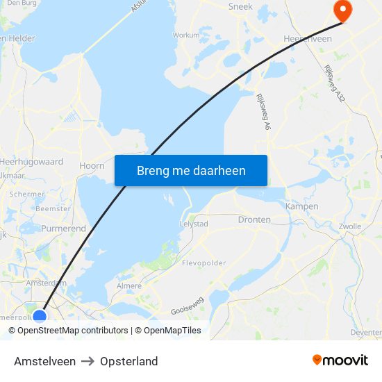 Amstelveen to Opsterland map