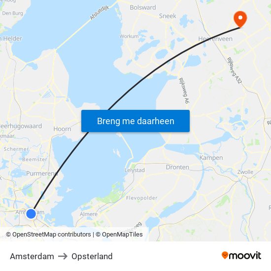 Amsterdam to Opsterland map