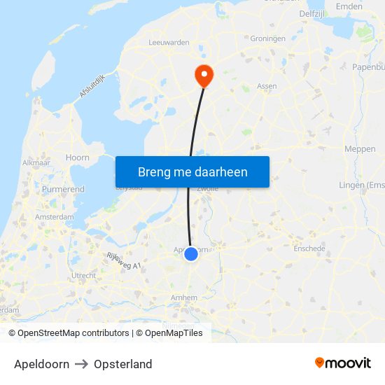 Apeldoorn to Opsterland map