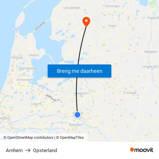 Arnhem to Opsterland map