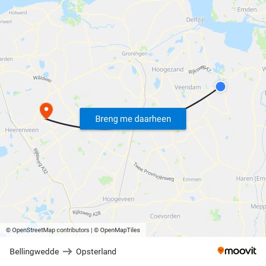 Bellingwedde to Opsterland map