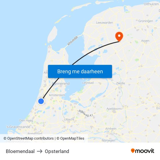 Bloemendaal to Opsterland map