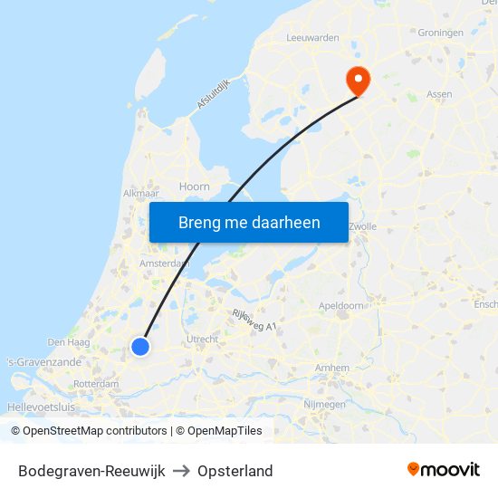 Bodegraven-Reeuwijk to Opsterland map