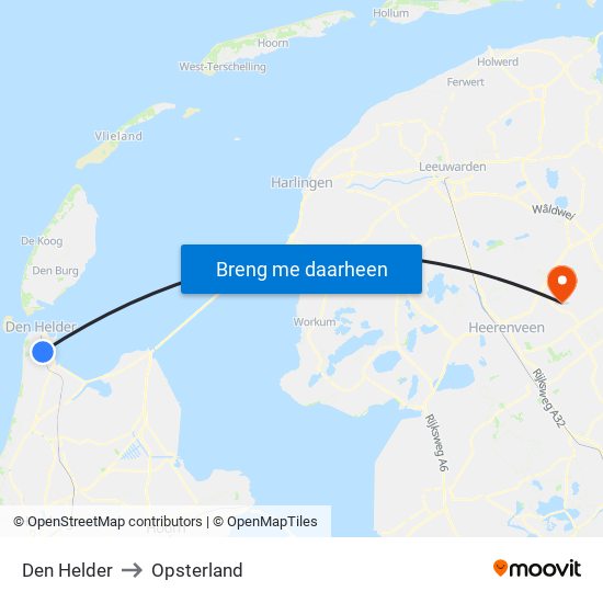 Den Helder to Opsterland map