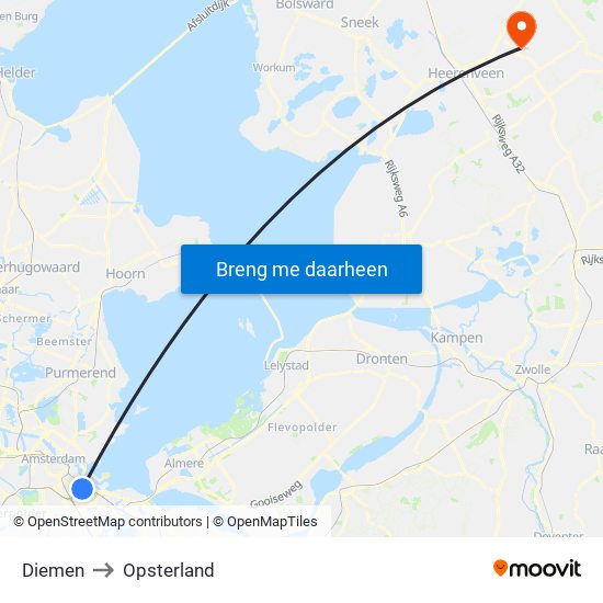 Diemen to Opsterland map