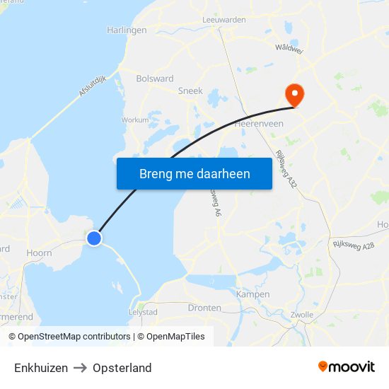 Enkhuizen to Opsterland map