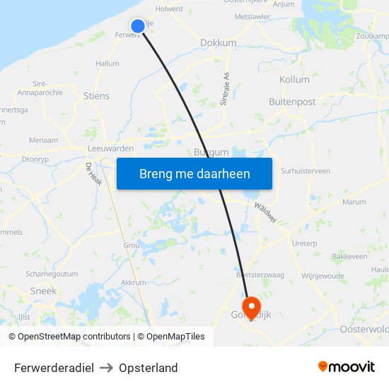 Ferwerderadiel to Opsterland map