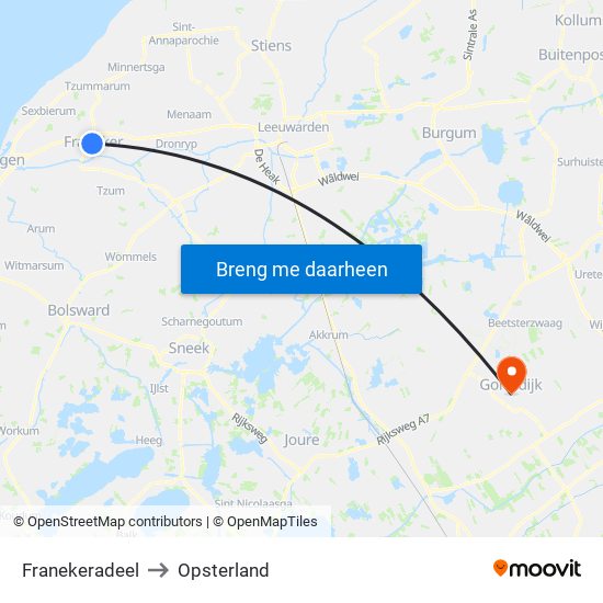 Franekeradeel to Opsterland map