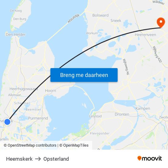 Heemskerk to Opsterland map