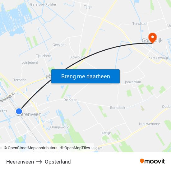 Heerenveen to Opsterland map
