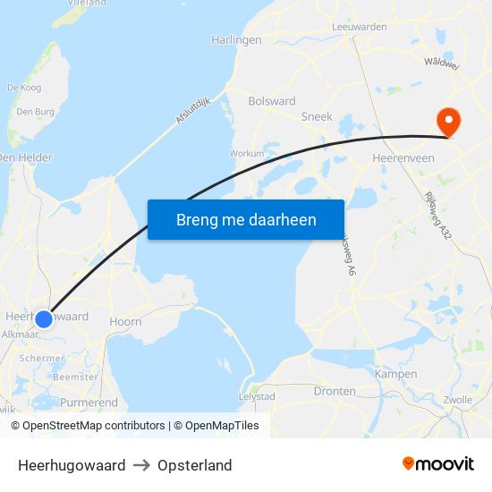 Heerhugowaard to Opsterland map