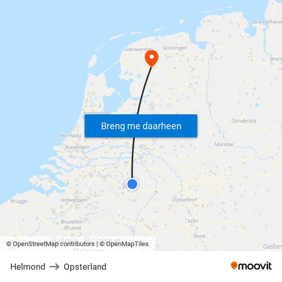 Helmond to Opsterland map