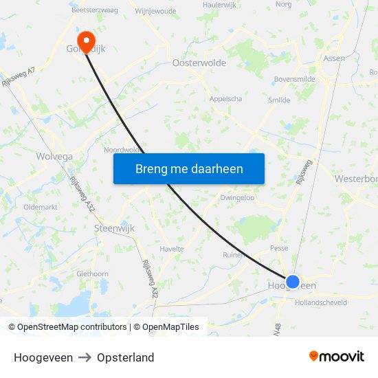 Hoogeveen to Opsterland map