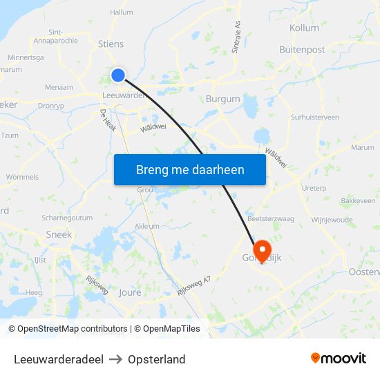 Leeuwarderadeel to Opsterland map