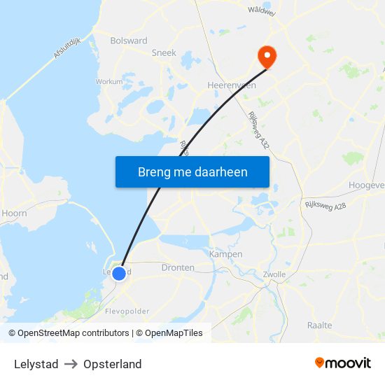 Lelystad to Opsterland map