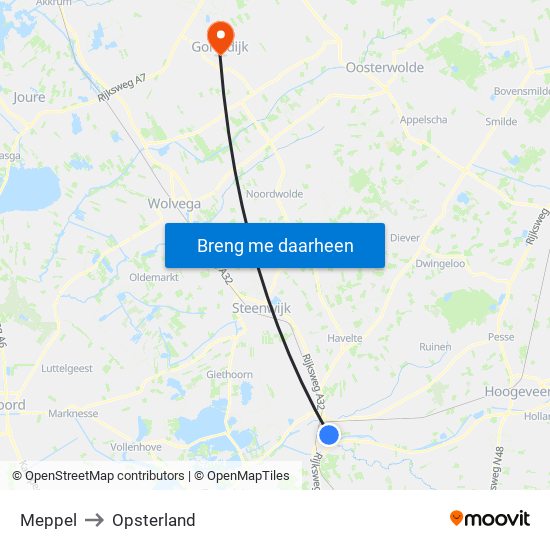 Meppel to Opsterland map