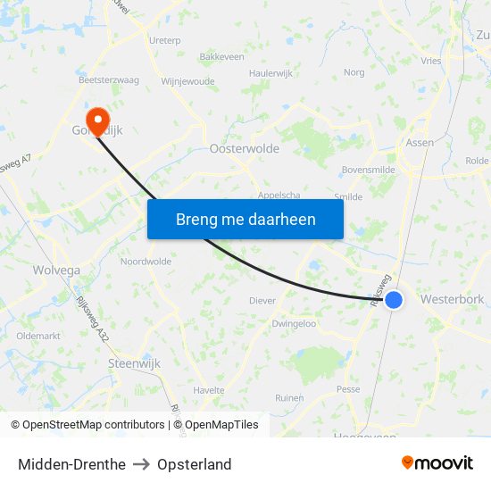 Midden-Drenthe to Opsterland map