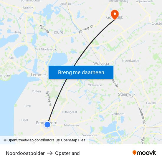 Noordoostpolder to Opsterland map