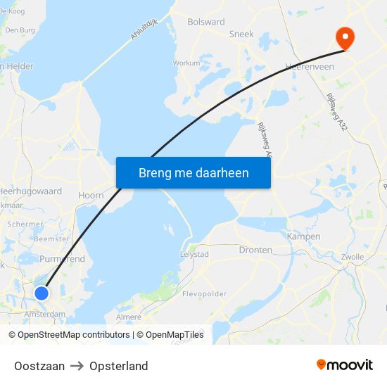 Oostzaan to Opsterland map