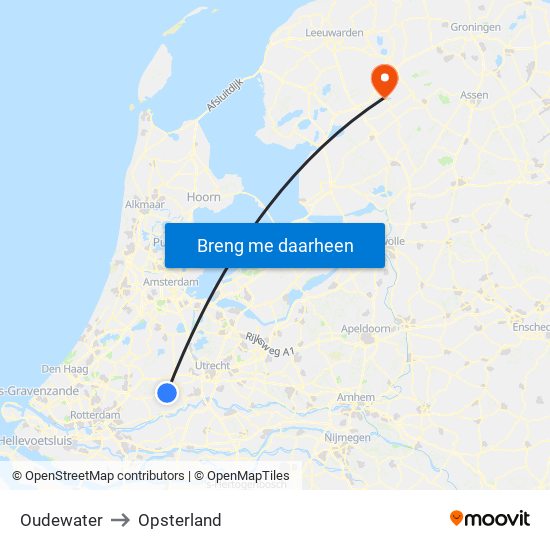 Oudewater to Opsterland map