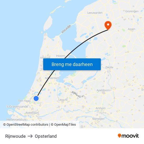 Rijnwoude to Opsterland map