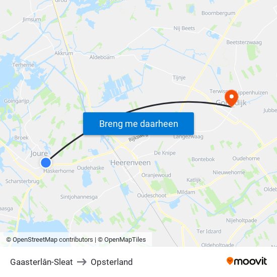 Gaasterlân-Sleat to Opsterland map