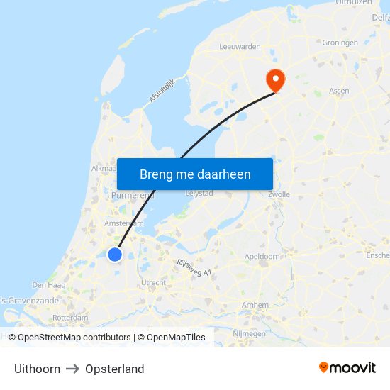 Uithoorn to Opsterland map