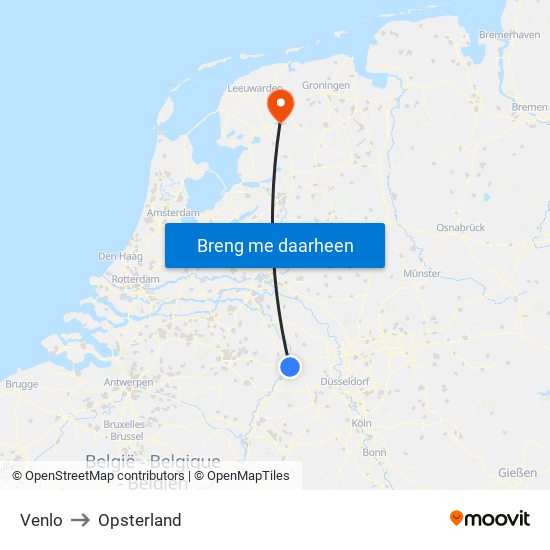 Venlo to Opsterland map