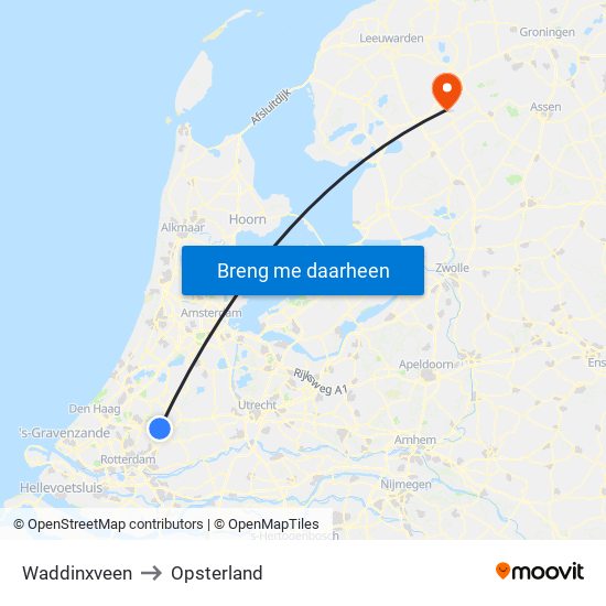 Waddinxveen to Opsterland map