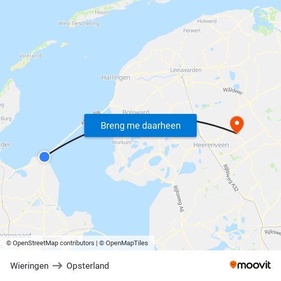 Wieringen to Opsterland map