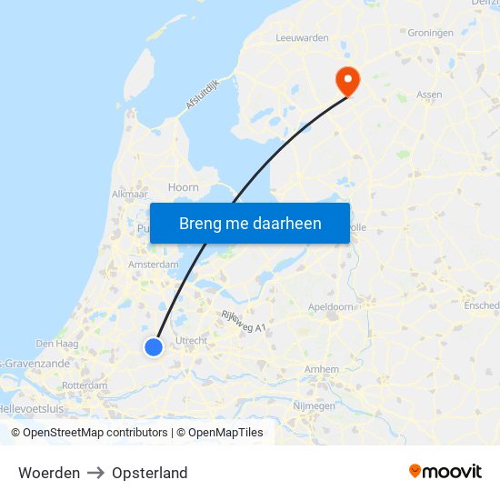Woerden to Opsterland map