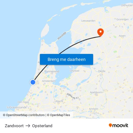 Zandvoort to Opsterland map