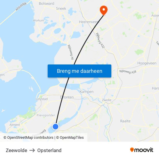 Zeewolde to Opsterland map