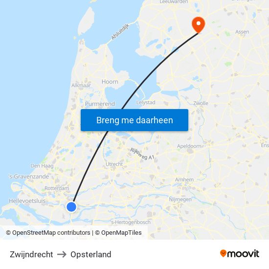 Zwijndrecht to Opsterland map