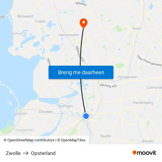 Zwolle to Opsterland map