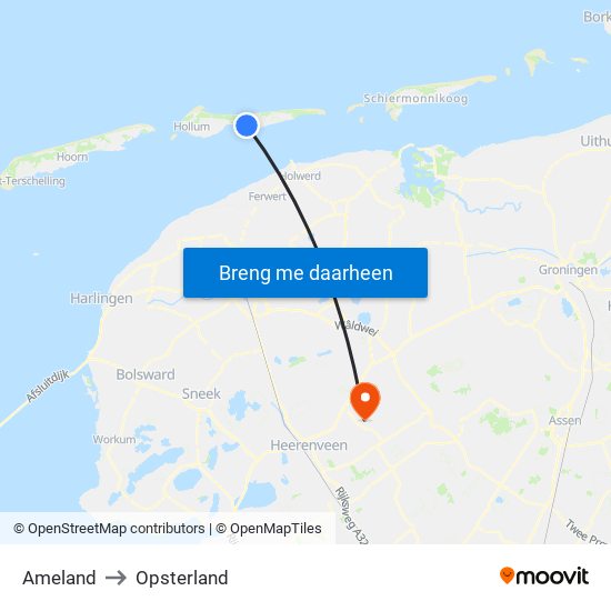 Ameland to Opsterland map