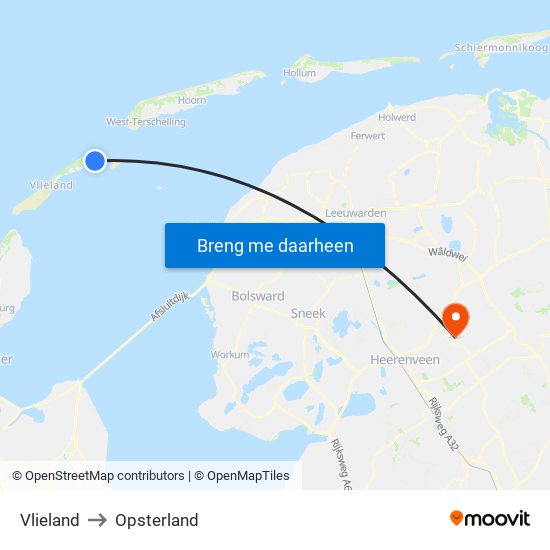 Vlieland to Opsterland map