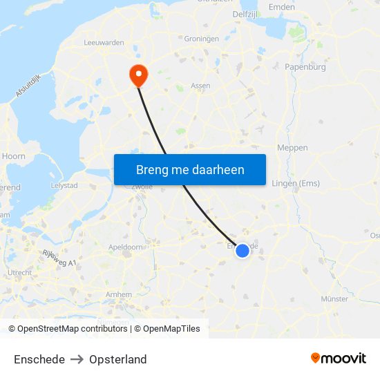 Enschede to Opsterland map