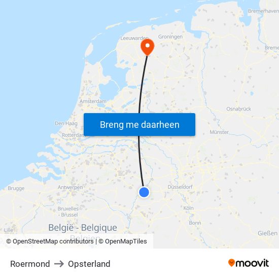 Roermond to Opsterland map