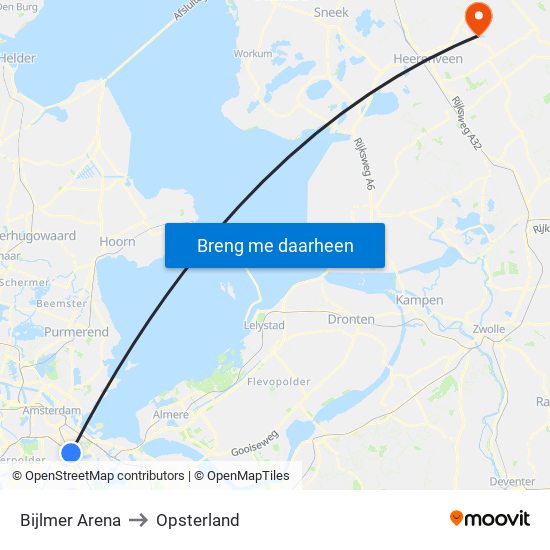 Bijlmer Arena to Opsterland map