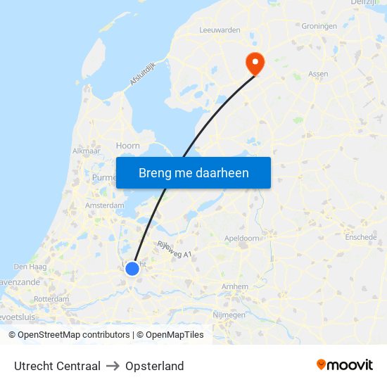 Utrecht Centraal to Opsterland map