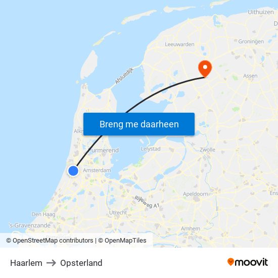 Haarlem to Opsterland map