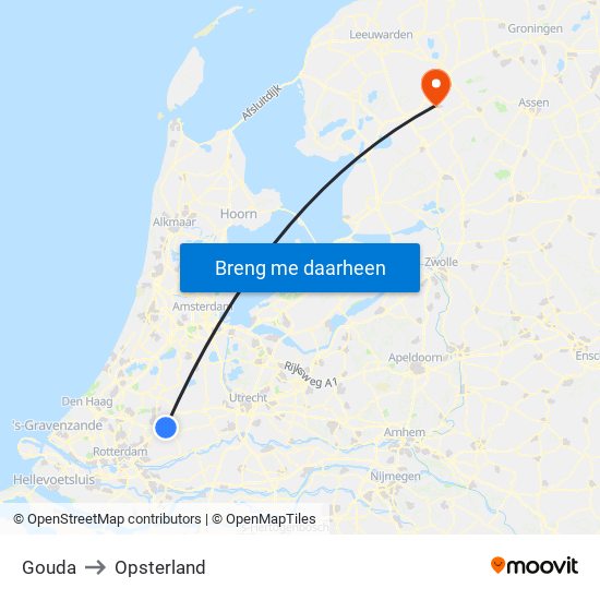 Gouda to Opsterland map